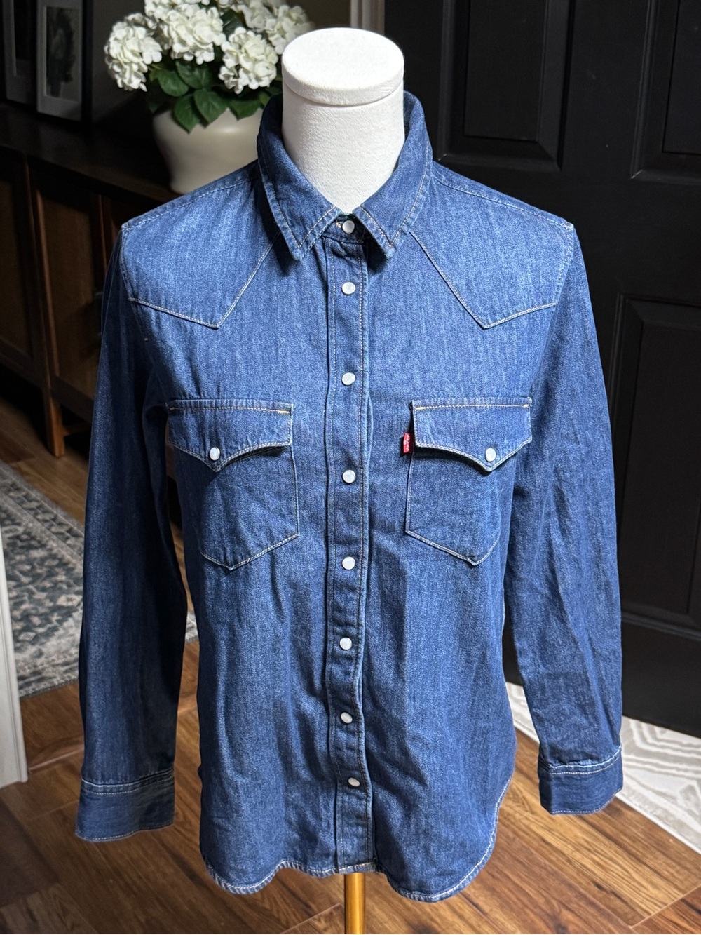 {Levi's} Blue Pearl Snap Long Sleeve Button Down Western Shirt Blouse WSH22 - Picture 1 of 6